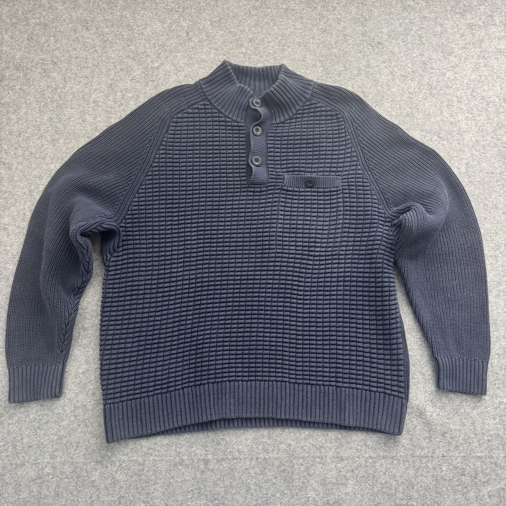 Duluth Trading Shawl Collar Sweater Mens XL  NAVY Thick Check Knit /0591